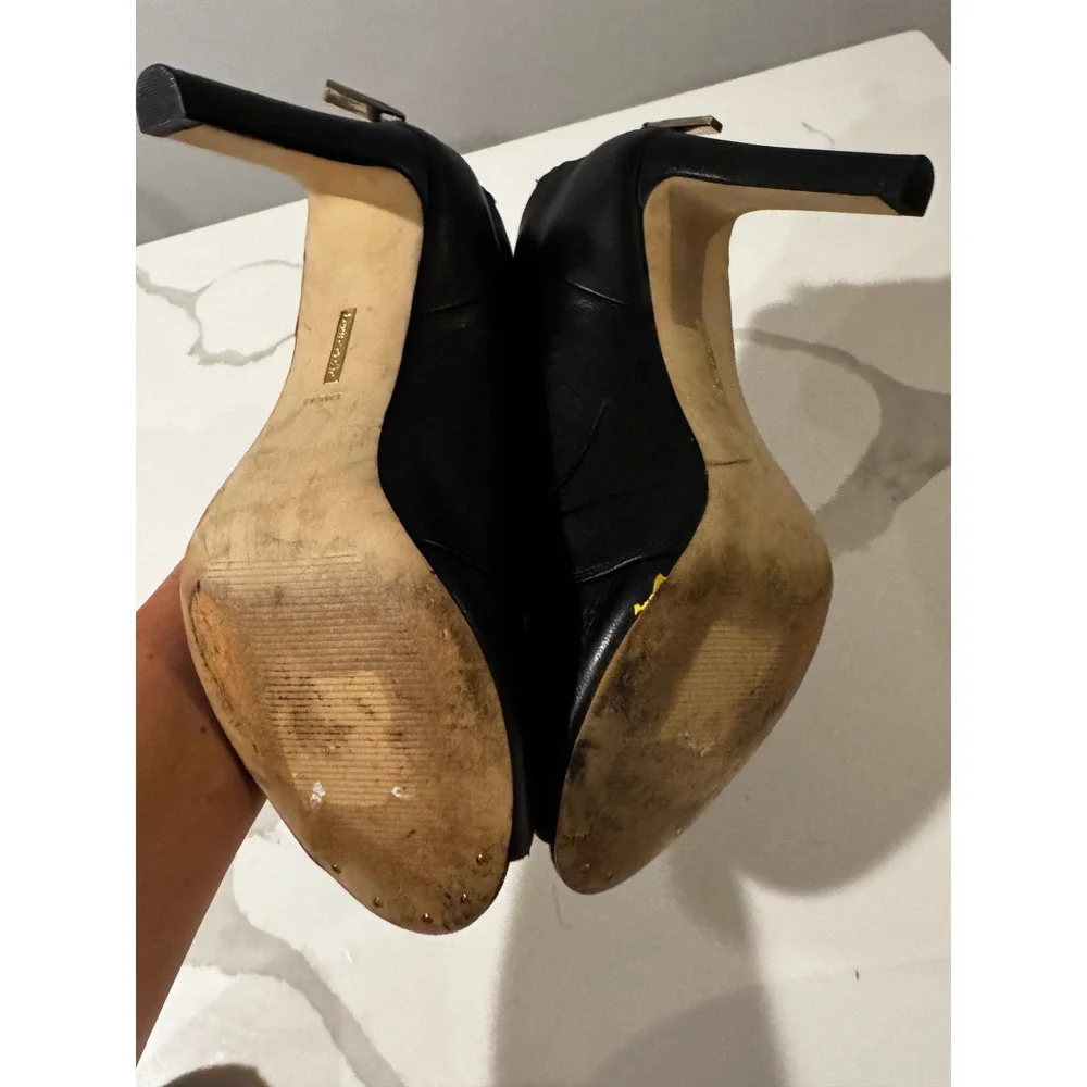 Louise et Cie Black Leather Peep Toe Lace Up Heeled Booties‎ Size 42